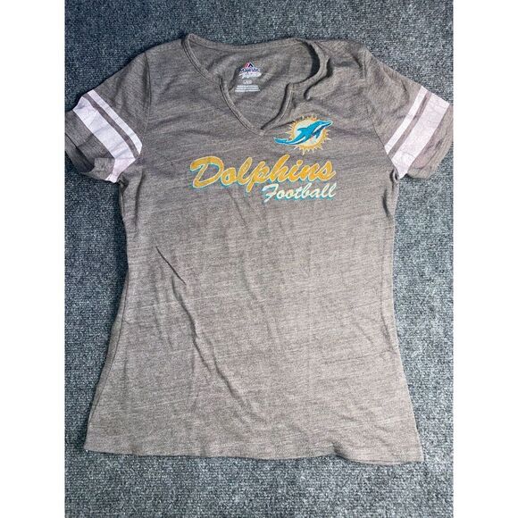 Majestic Other - NFL Miami Dolphins Shirt Majestic Football Mens L Gray Short Sleeve Split V Neck